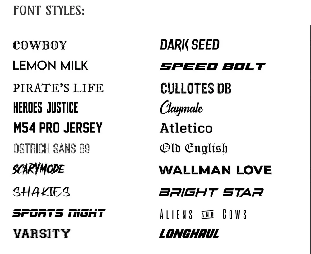 Available font styles